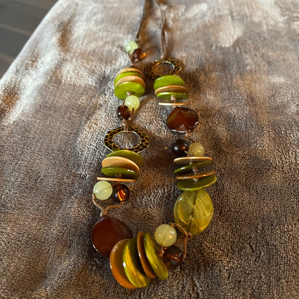 Earthy Green and Brown Beaded Necklace with Natural Charm